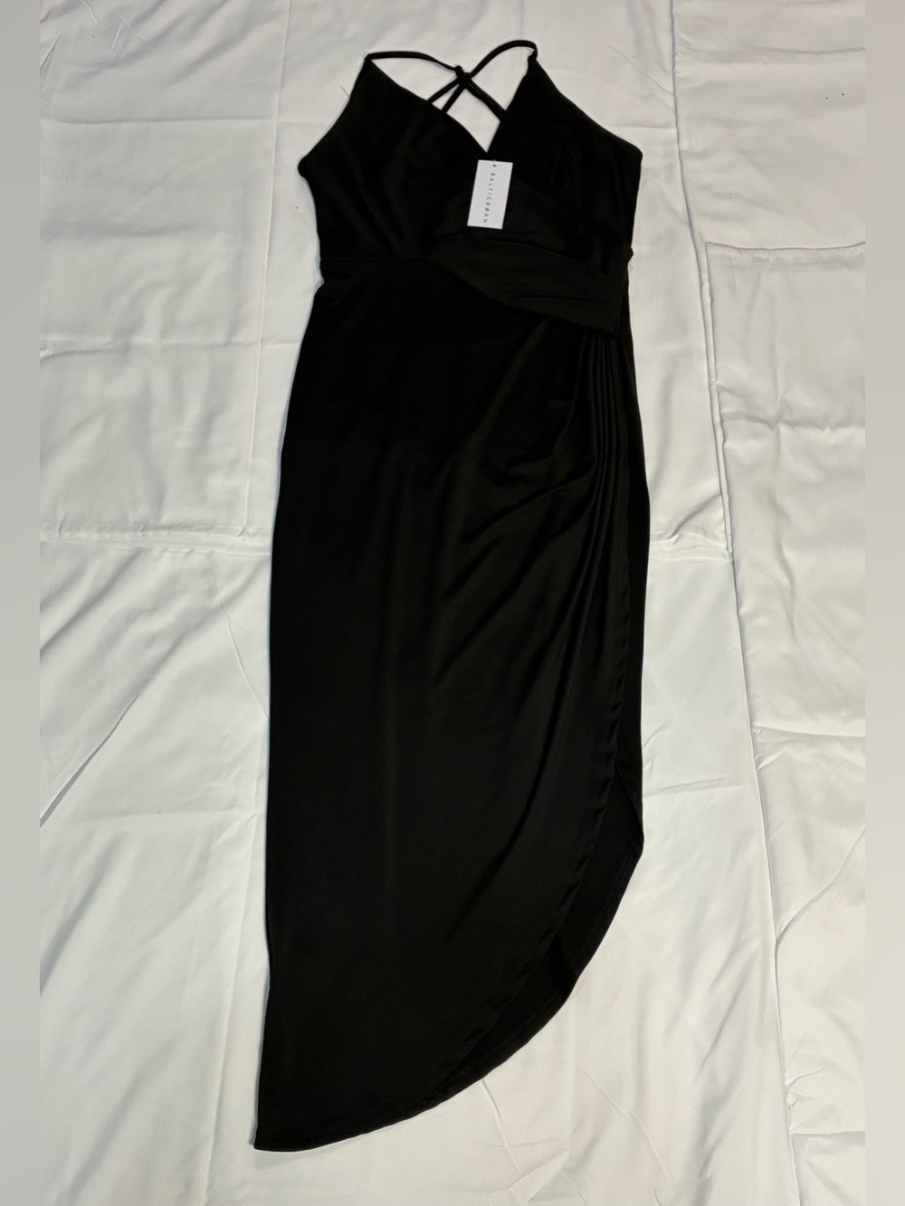 Baltic Born Black Draped Asymmetrical Maxi Dress Strappy NWT M